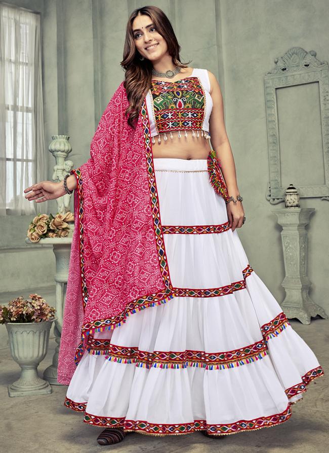 Georgette White Navratri Wear Embroidery Work Lehenga Choli